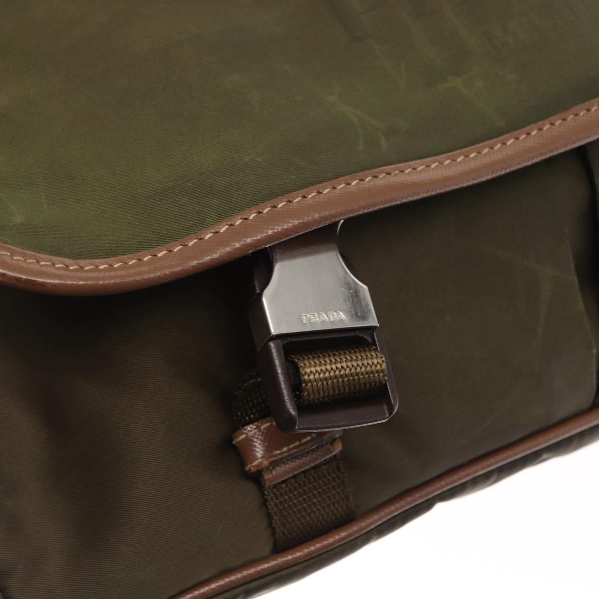 PRADA Shoulder Bag Nylon Khaki Silver Auth bs31899
