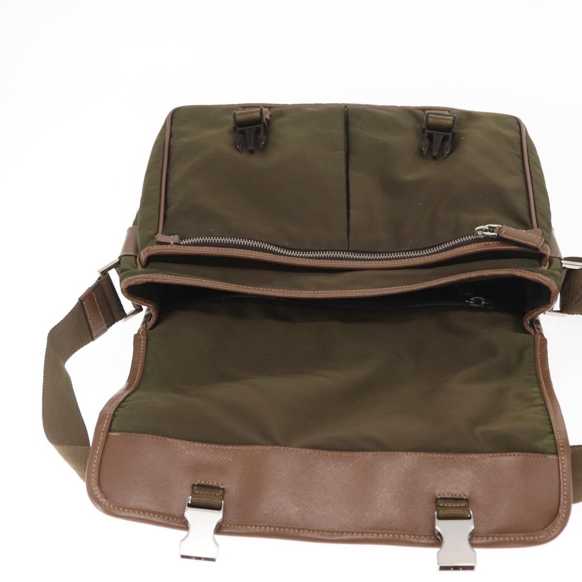 PRADA Shoulder Bag Nylon Khaki Silver Auth bs31899