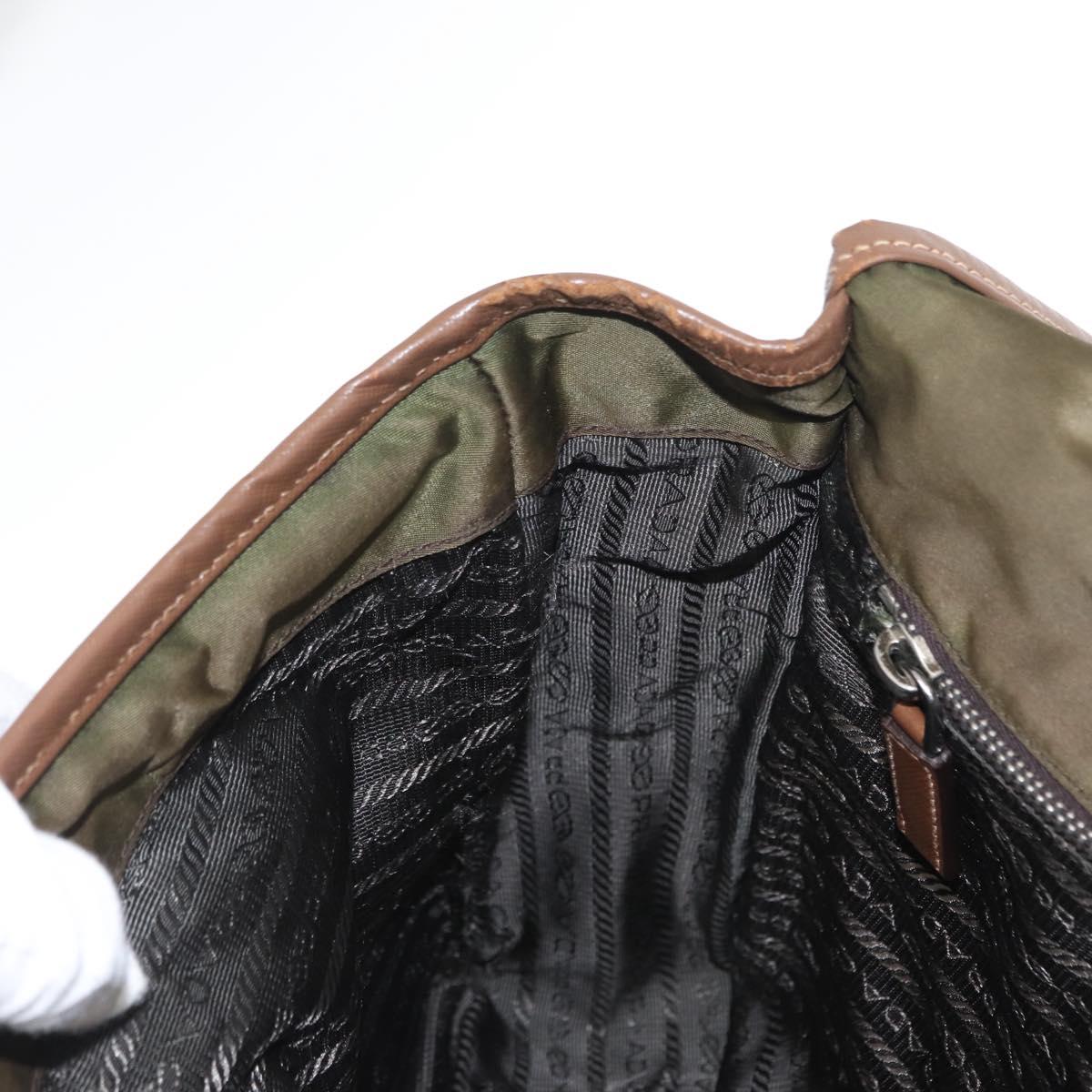 PRADA Shoulder Bag Nylon Khaki Silver Auth bs31899