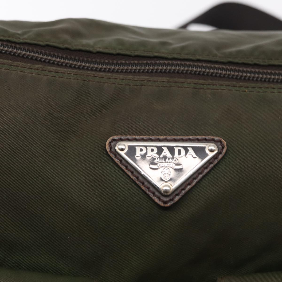 PRADA Shoulder Bag Nylon Khaki Silver Auth bs31900