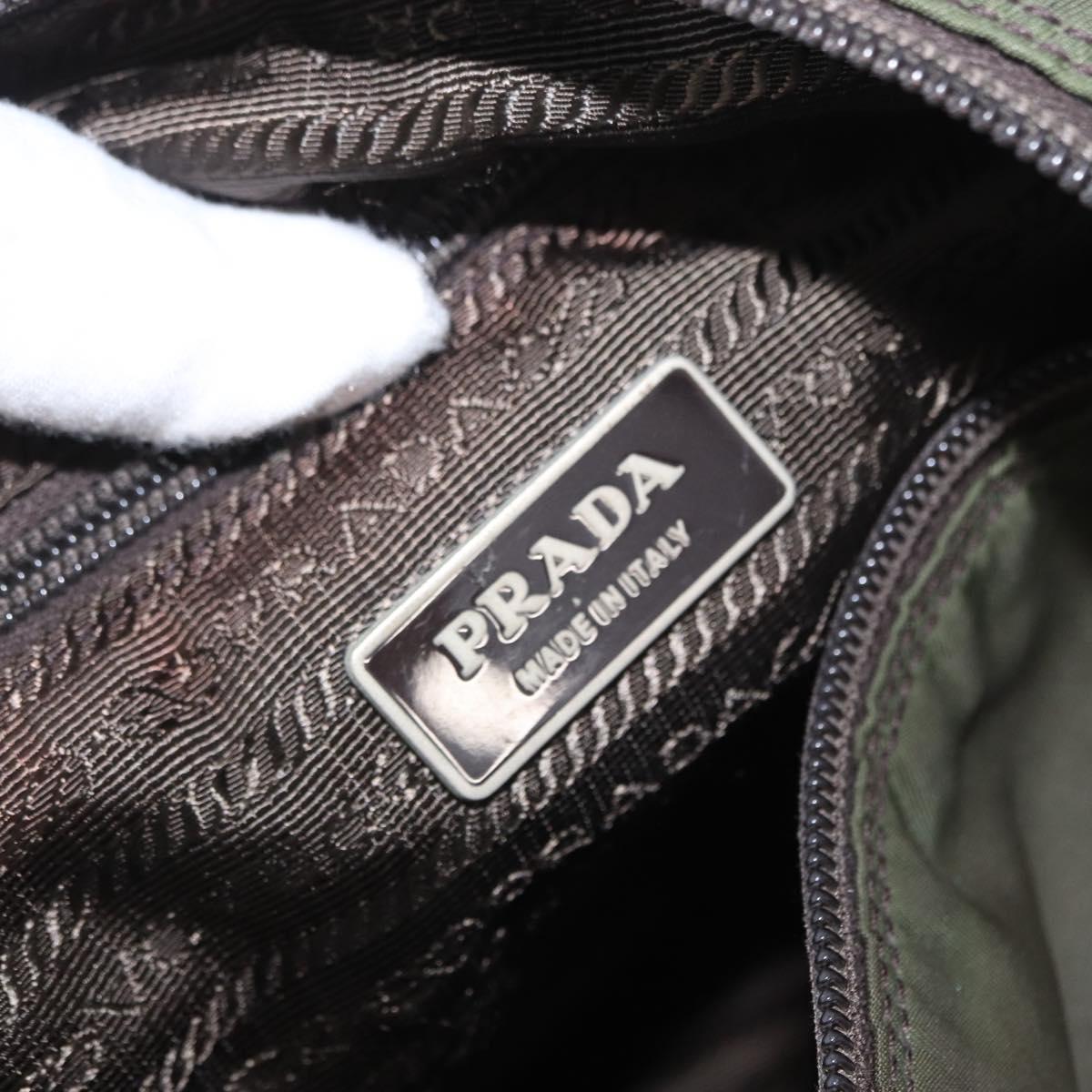 PRADA Shoulder Bag Nylon Khaki Silver Auth bs31900
