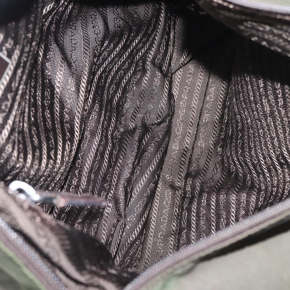PRADA Shoulder Bag Nylon Khaki Silver Auth bs31900