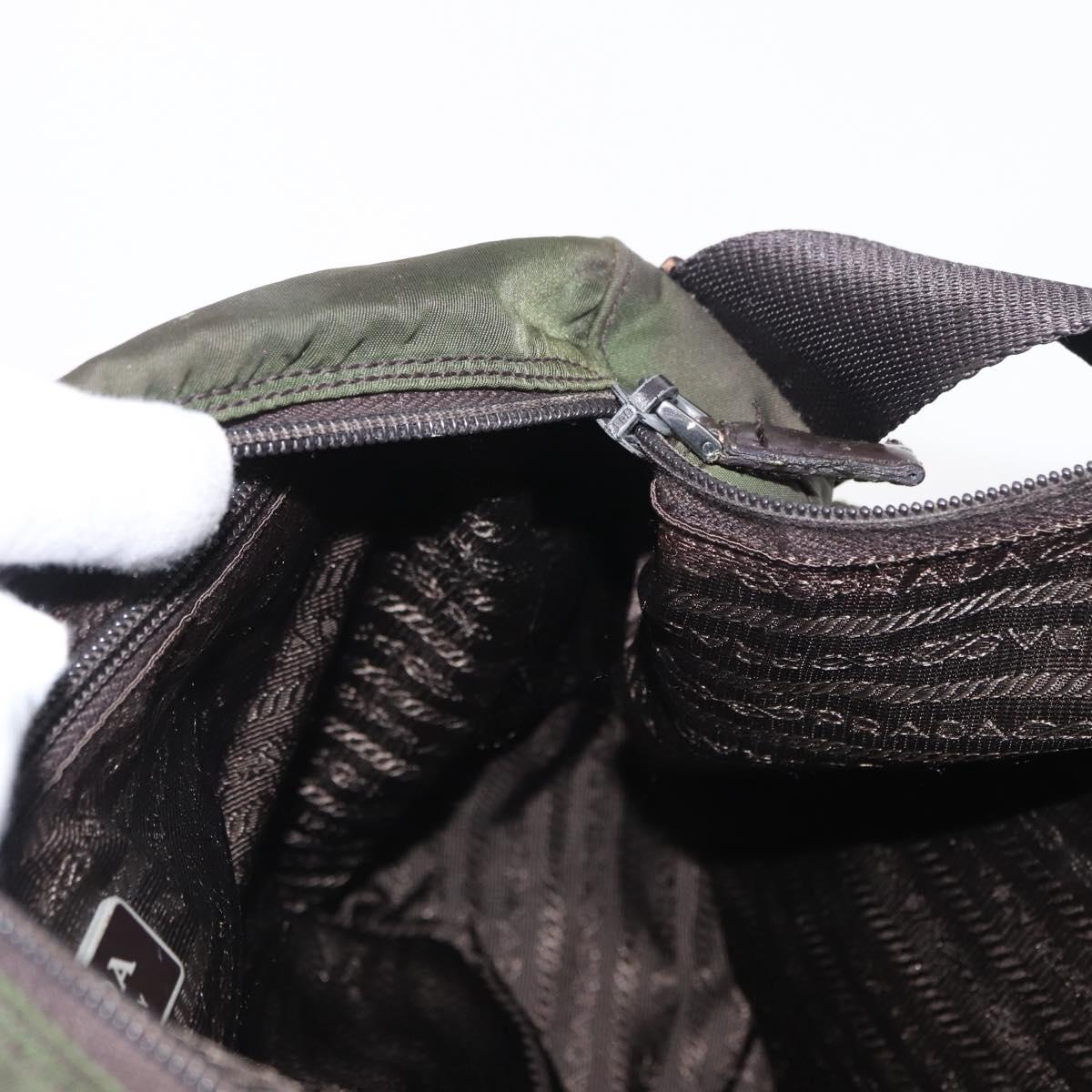 PRADA Shoulder Bag Nylon Khaki Silver Auth bs31900