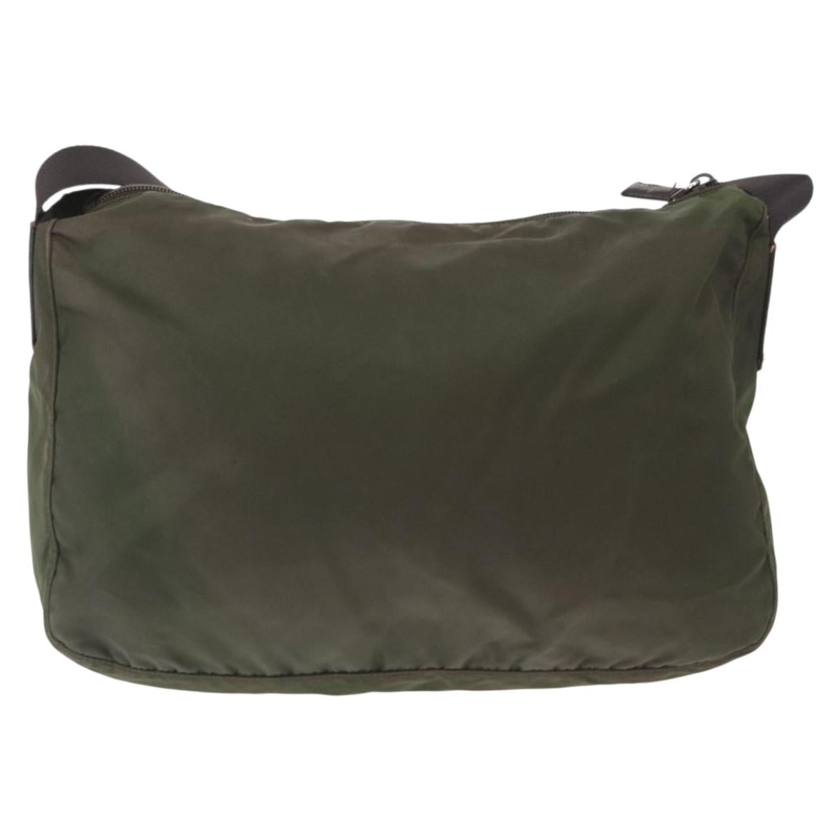 PRADA Shoulder Bag Nylon Khaki Silver Auth bs31900