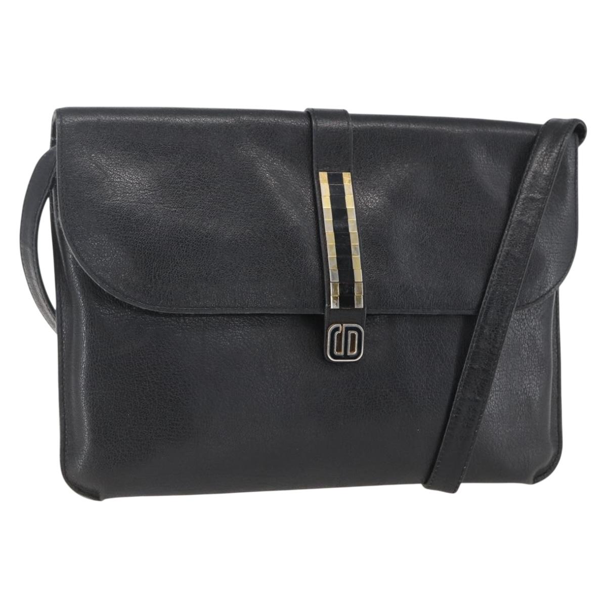 Christian Dior Shoulder Bag Leather Black Gold Auth bs31902