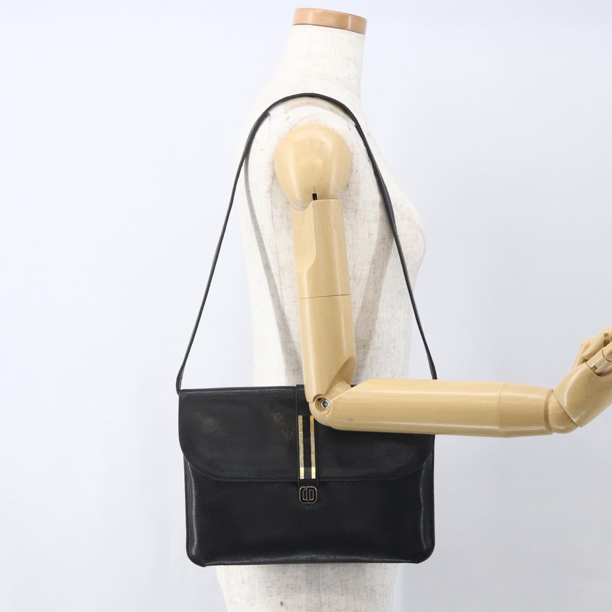 Christian Dior Shoulder Bag Leather Black Gold Auth bs31902