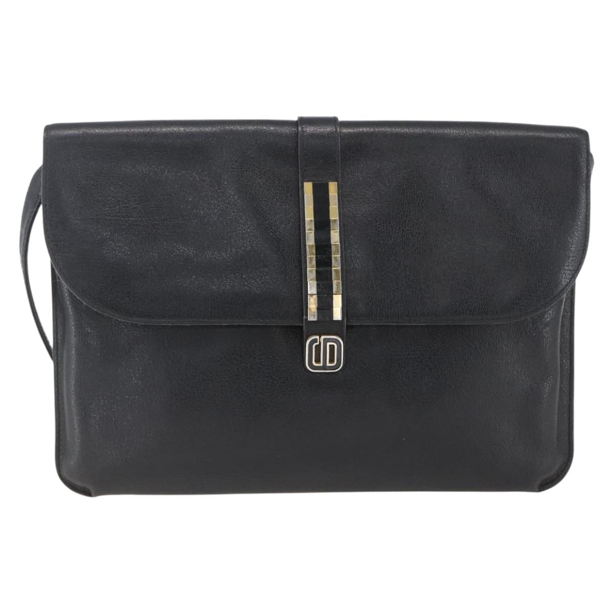 Christian Dior Shoulder Bag Leather Black Gold Auth bs31902