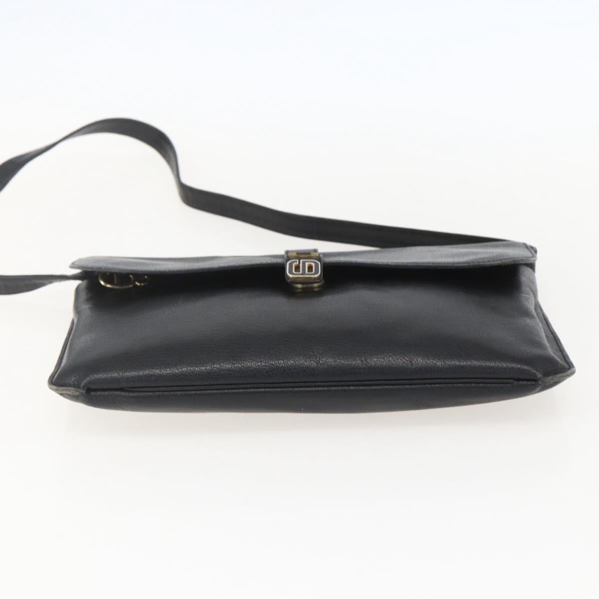 Christian Dior Shoulder Bag Leather Black Gold Auth bs31902