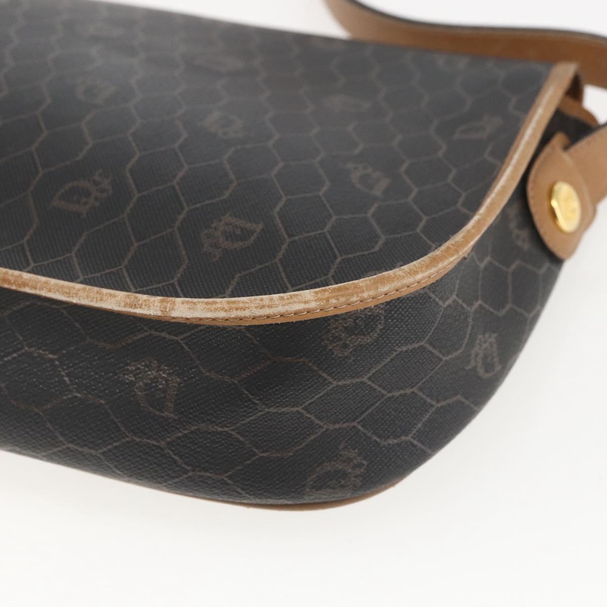Christian Dior Honeycomb Canvas Shoulder Bag PVC Black Brown gold Auth bs31903