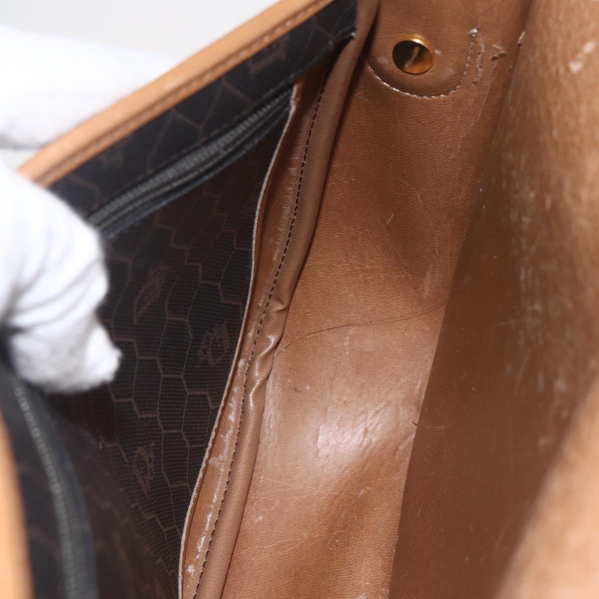 Christian Dior Honeycomb Canvas Shoulder Bag PVC Black Brown gold Auth bs31903