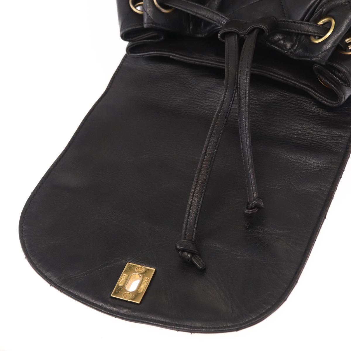 CHANEL Matelasse Backpack Lamb Skin Black Gold CC Auth bs31908