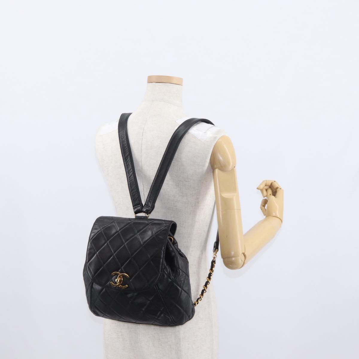 CHANEL Matelasse Backpack Lamb Skin Black Gold CC Auth bs31908