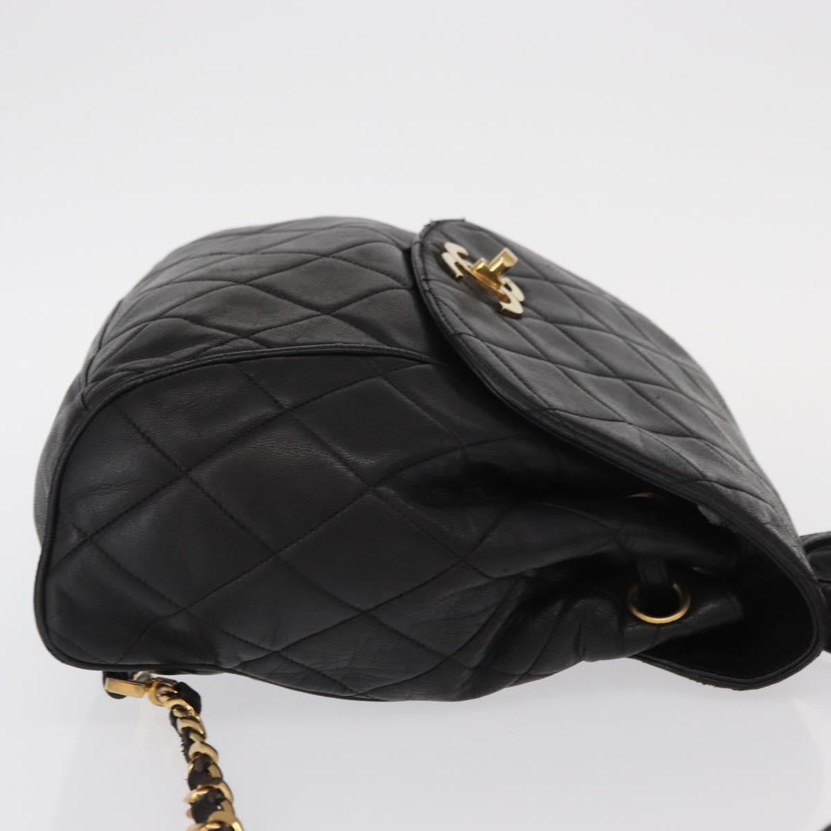 CHANEL Matelasse Backpack Lamb Skin Black Gold CC Auth bs31908