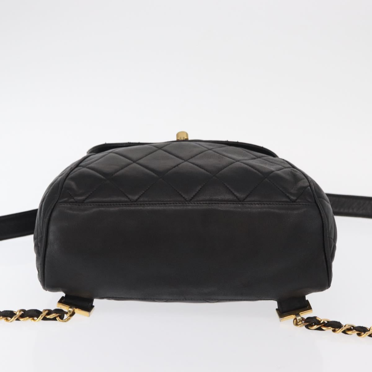 CHANEL Matelasse Backpack Lamb Skin Black Gold CC Auth bs31908