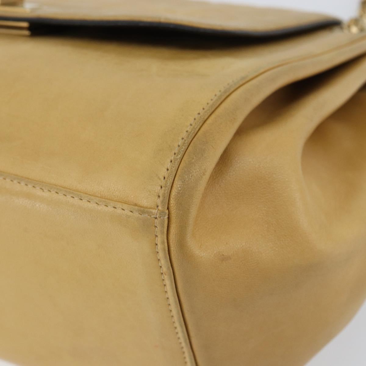 CHANEL Choco Bar line Chain Shoulder Bag Lamb Skin Beige Gold CC Auth bs31909
