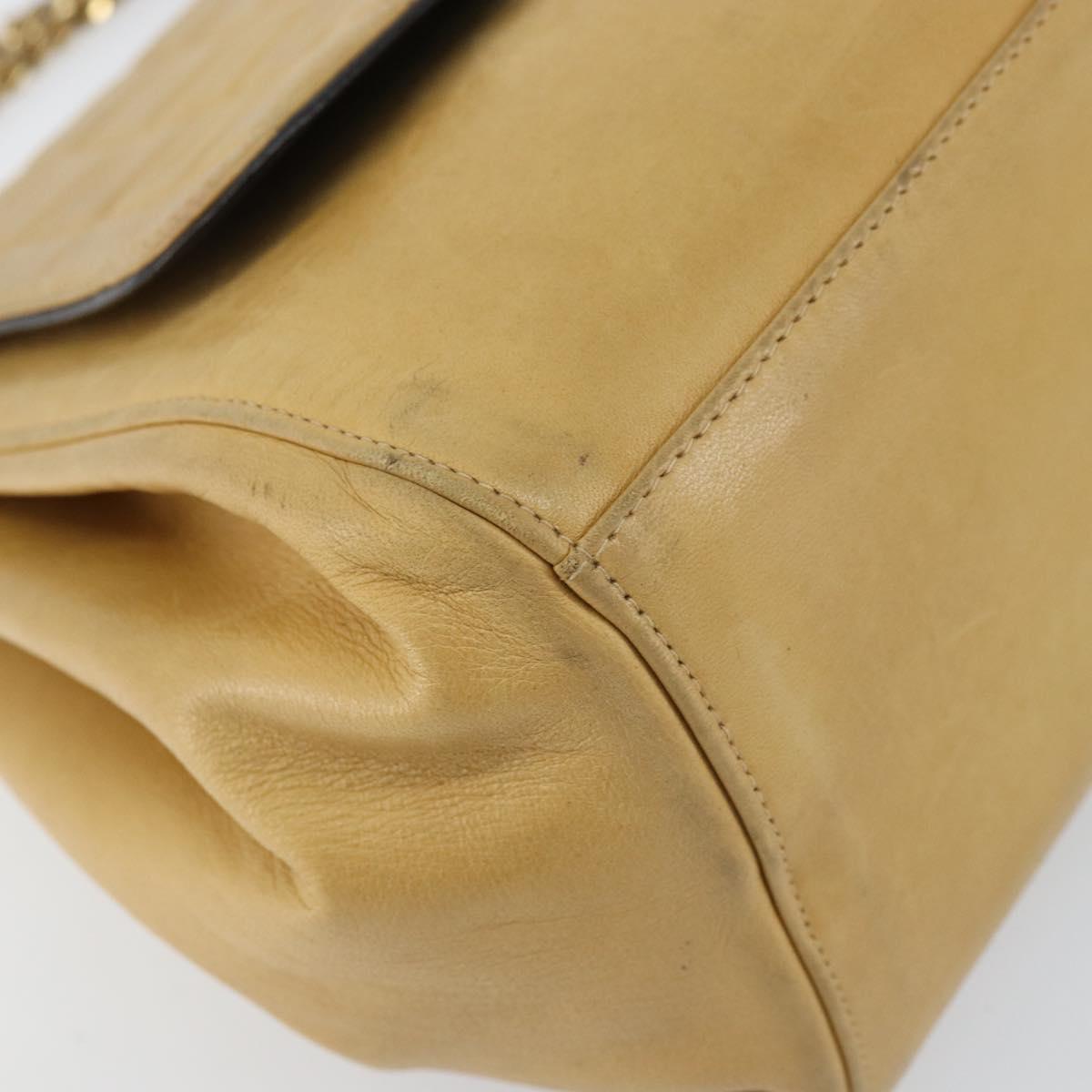 CHANEL Choco Bar line Chain Shoulder Bag Lamb Skin Beige Gold CC Auth bs31909