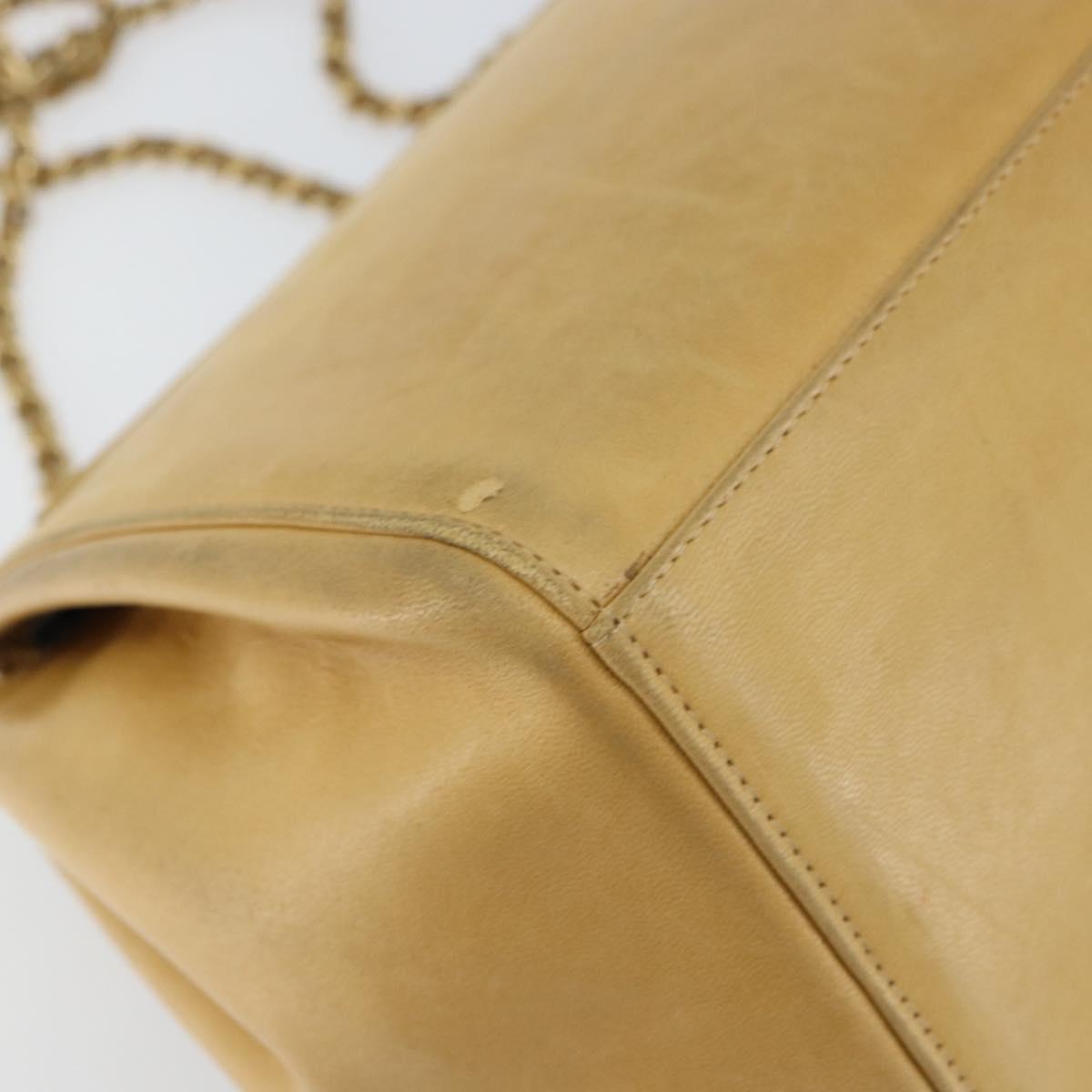 CHANEL Choco Bar line Chain Shoulder Bag Lamb Skin Beige Gold CC Auth bs31909