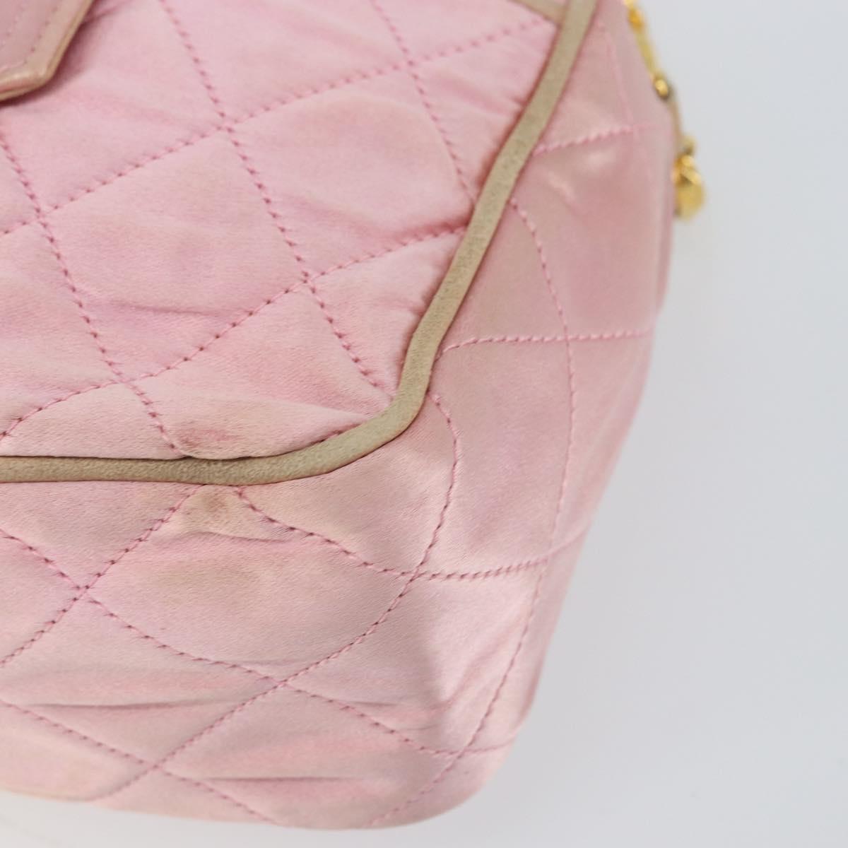 CHANEL Chain Shoulder Bag Satin Pink Gold CC Auth bs31914