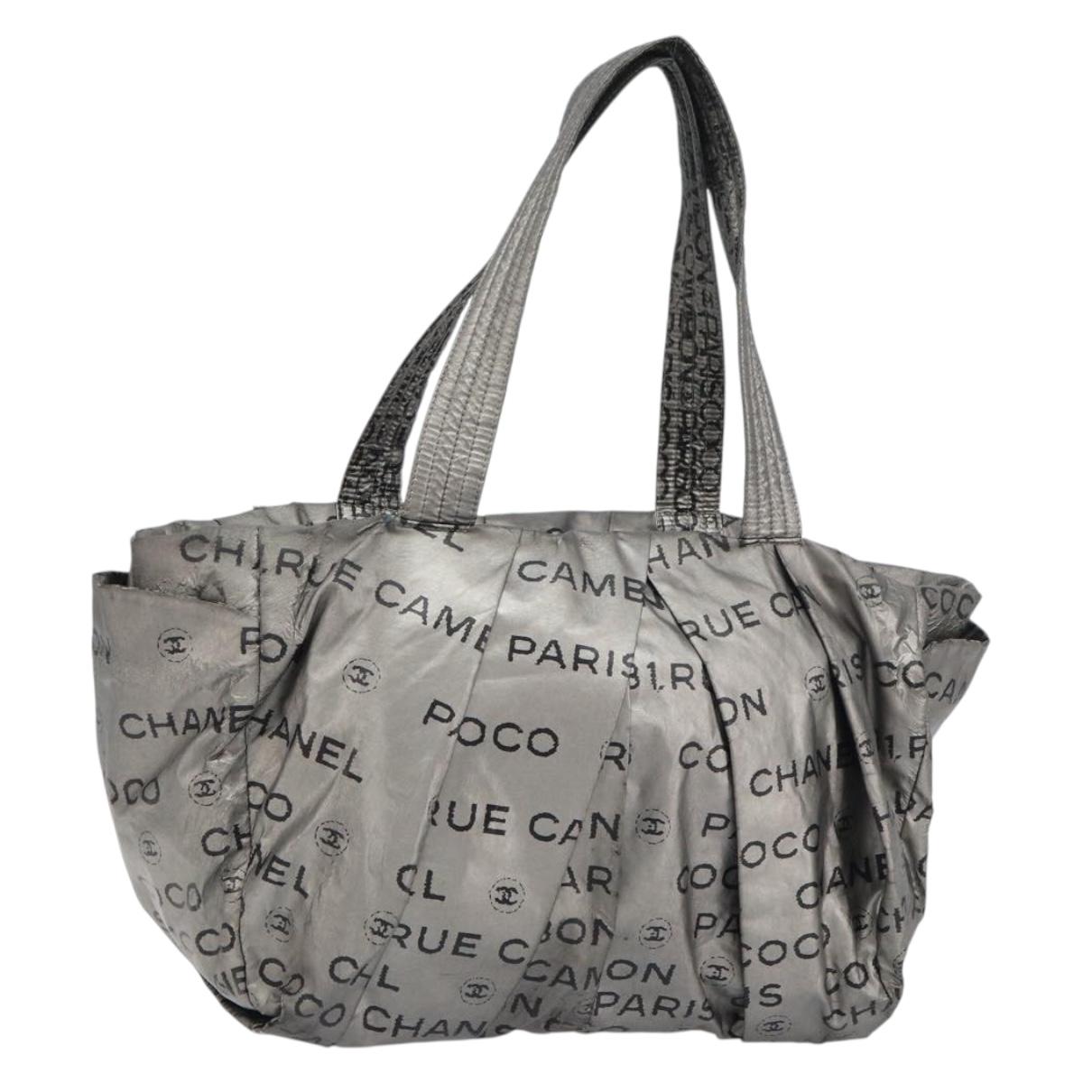 CHANEL Unlimited Tote Bag Nylon Silver CC Auth bs31915