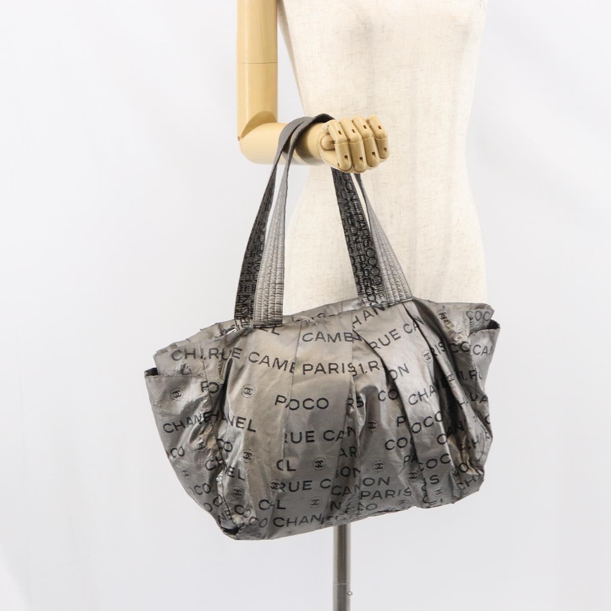 CHANEL Unlimited Tote Bag Nylon Silver CC Auth bs31915