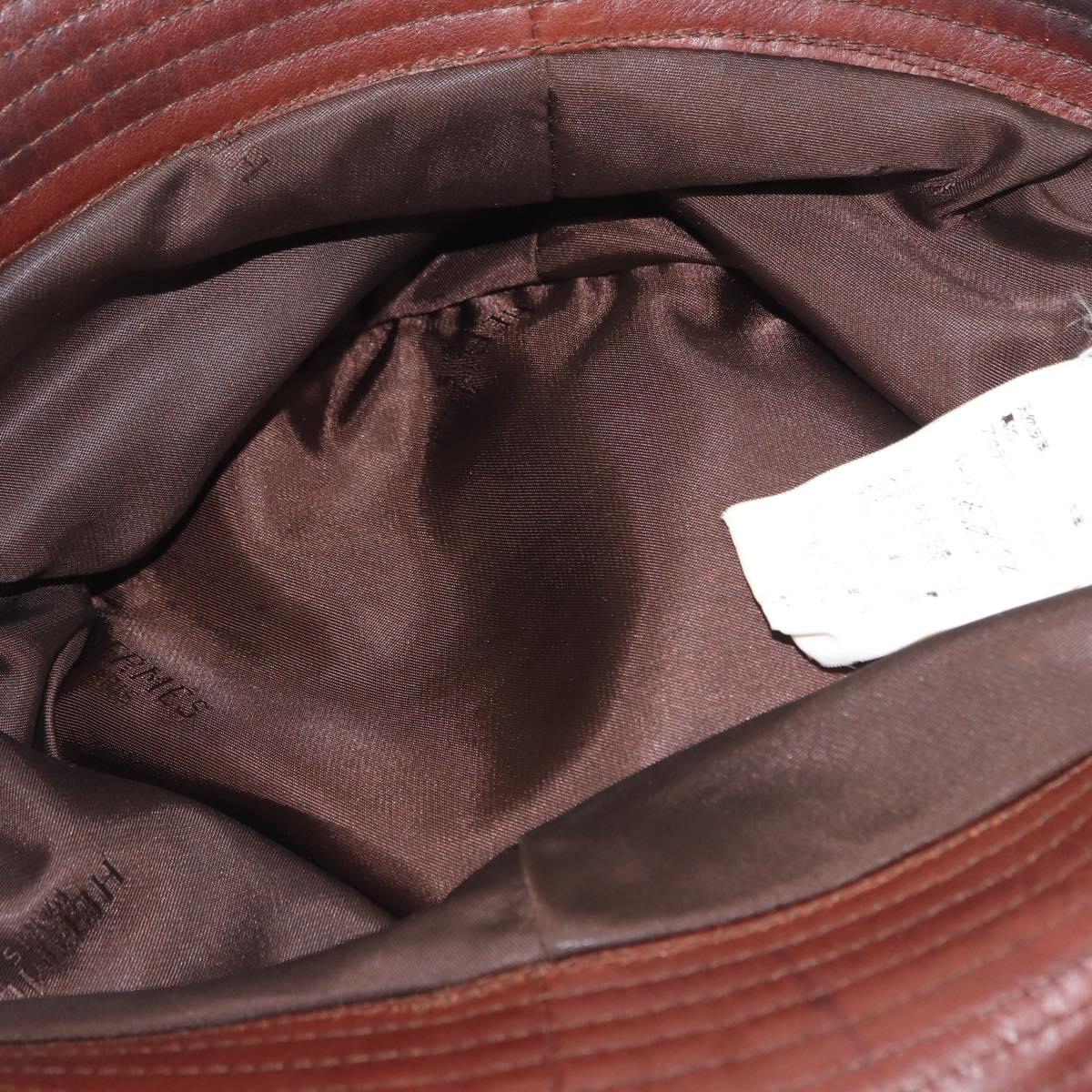 HERMES Hat Leather Brown Auth bs31964
