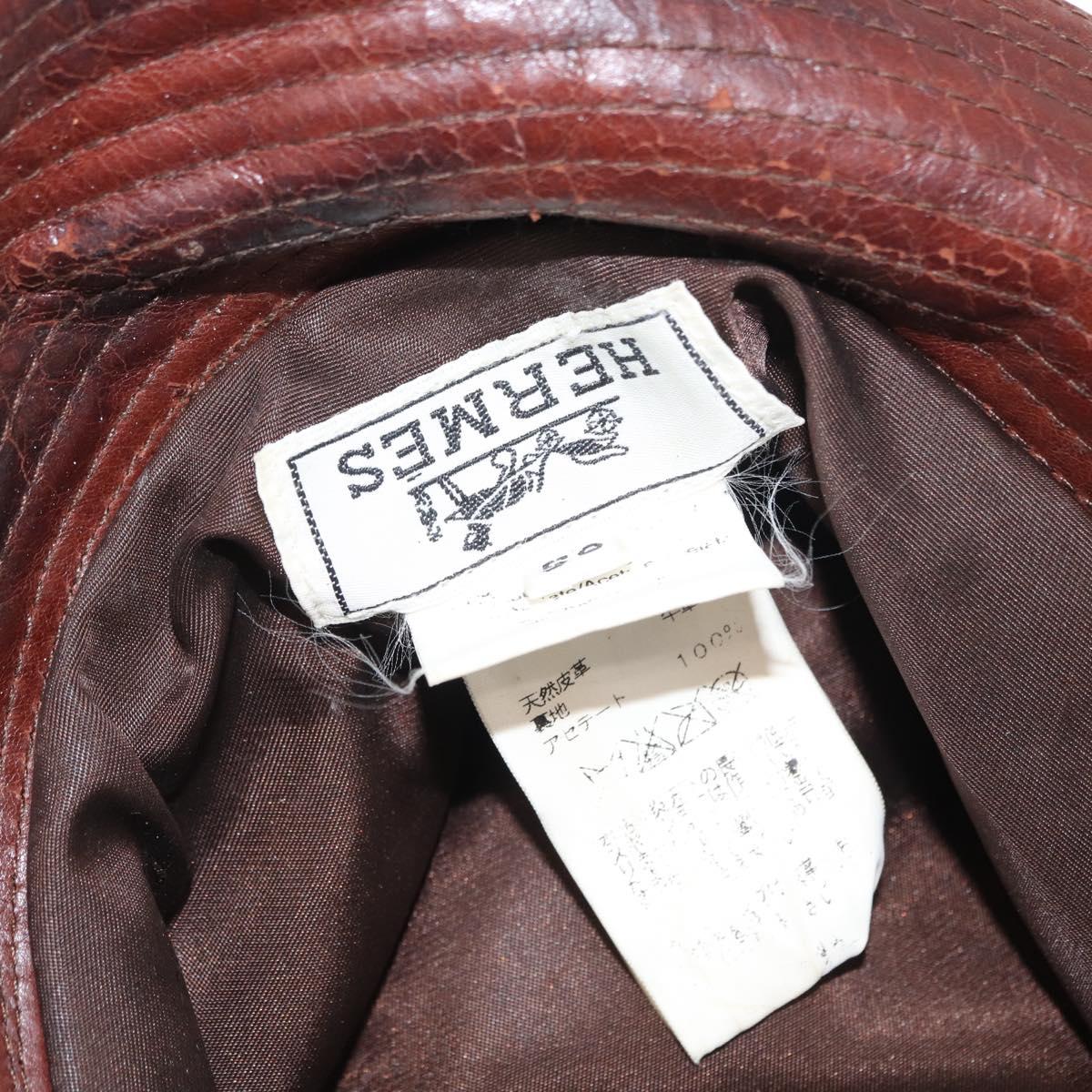HERMES Hat Leather Brown Auth bs31964