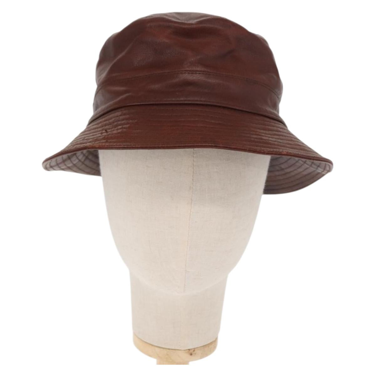 HERMES Hat Leather Brown Auth bs31964