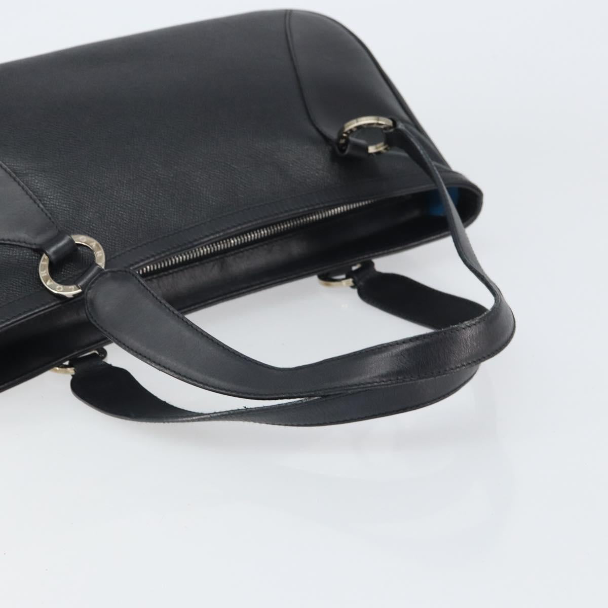 BVLGARI Hand Bag Leather Black Silver Auth bs31966