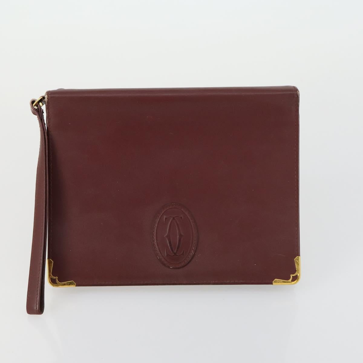 CARTIER Must Line Clutch Bag Leather 2 Set Bordeaux Auth bs31975