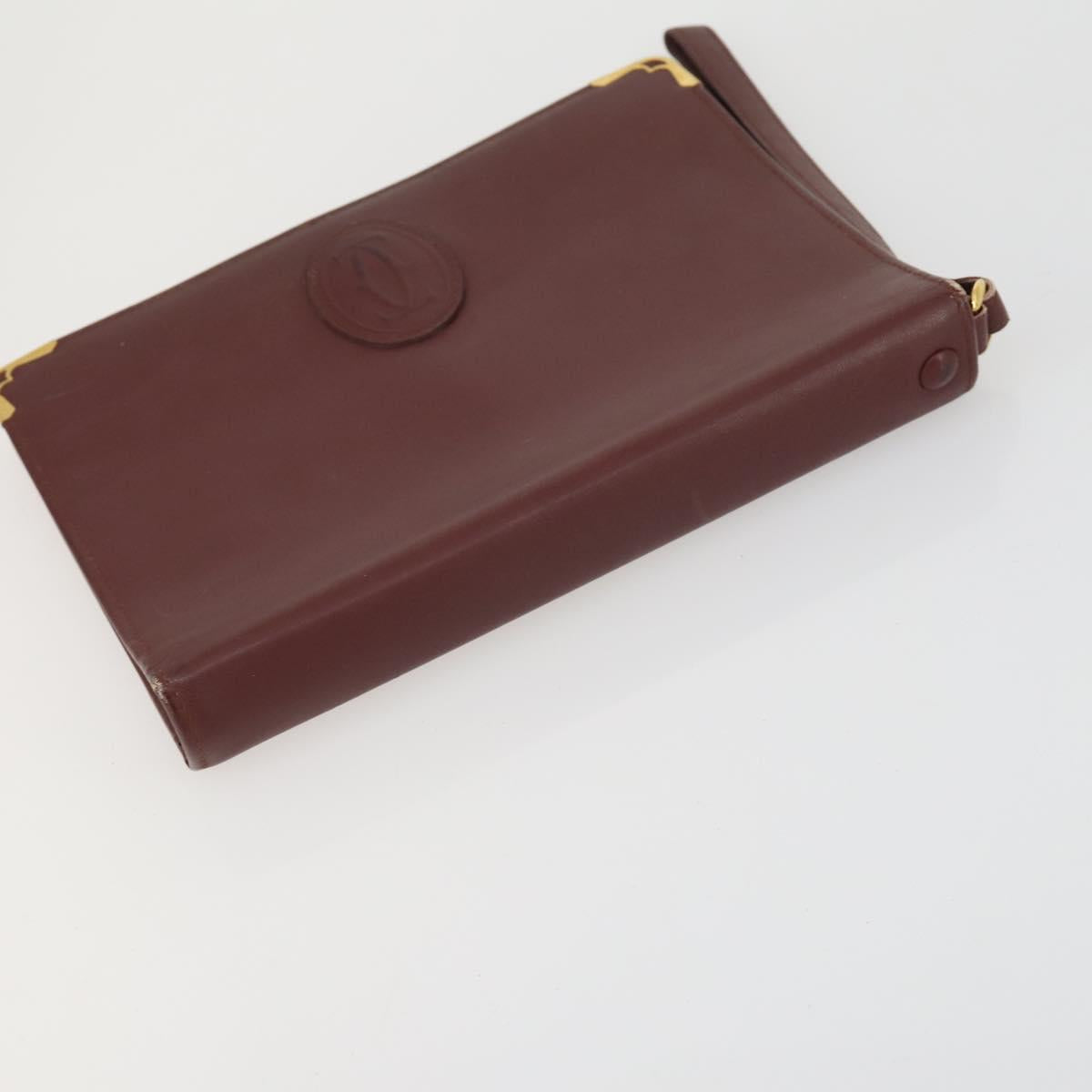 CARTIER Must Line Clutch Bag Leather 2 Set Bordeaux Auth bs31975