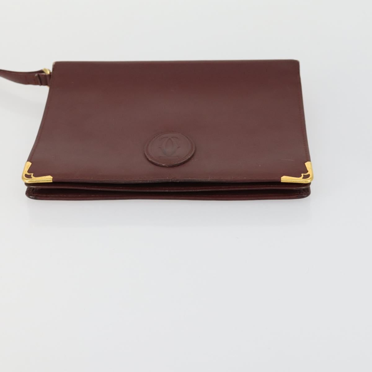 CARTIER Must Line Clutch Bag Leather 2 Set Bordeaux Auth bs31975