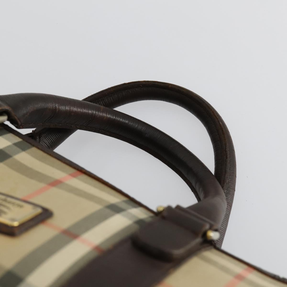 BURBERRY Nova Check Boston Bag Canvas Leather 2 Set Beige Auth bs31977
