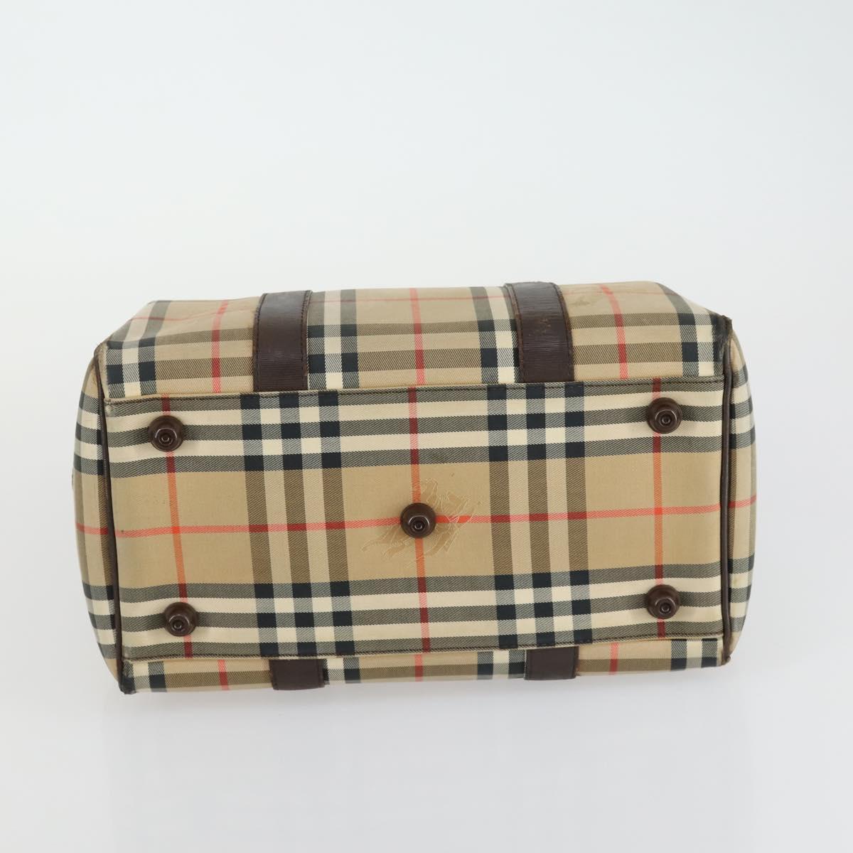 BURBERRY Nova Check Boston Bag Canvas Leather 2 Set Beige Auth bs31977