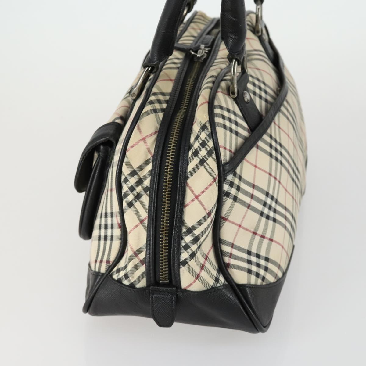 BURBERRY Nova Check Boston Bag Canvas Leather 2 Set Beige Auth bs31977