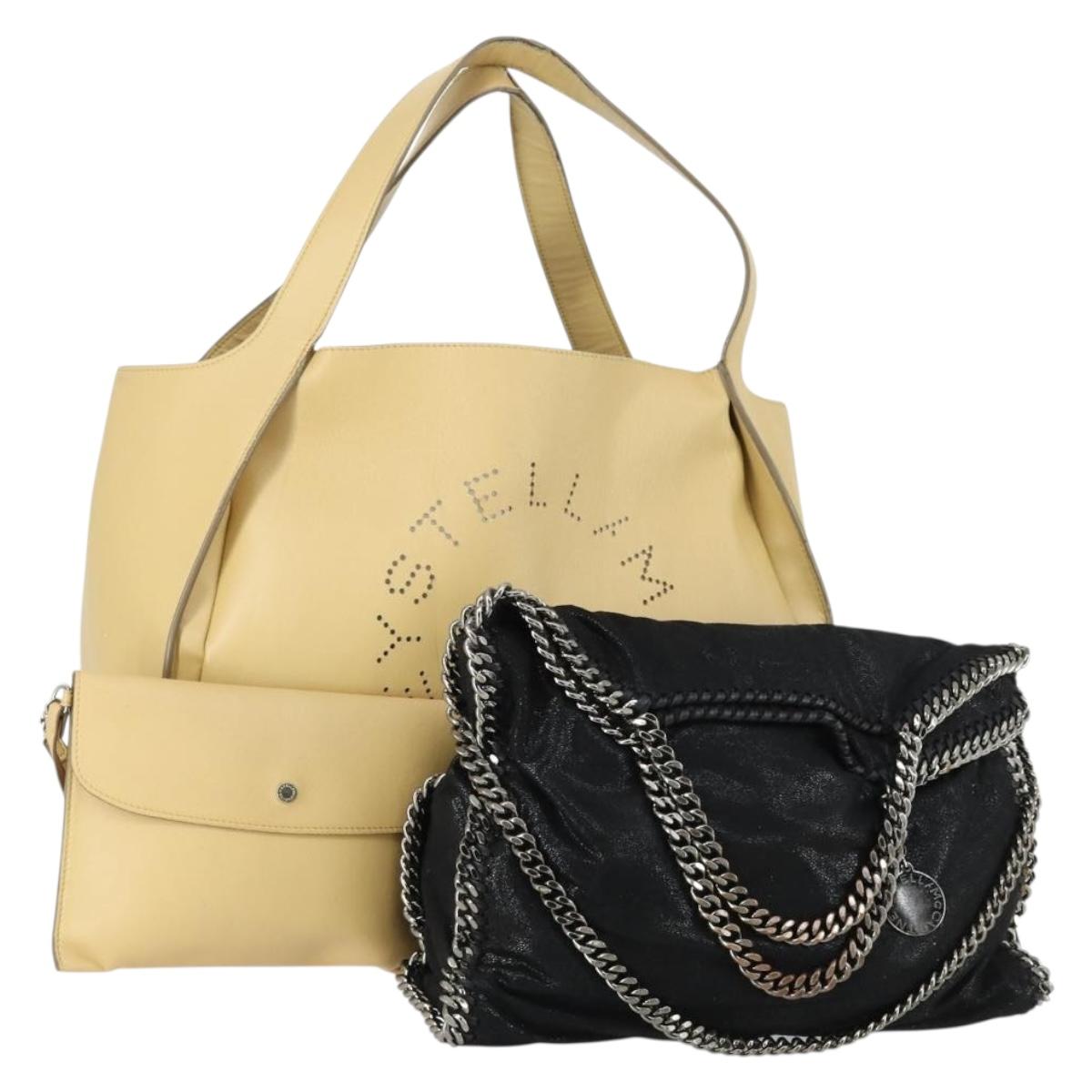 Stella MacCartney Shoulder Bag Polyester Leather 2 Set Black Beige Auth bs31980