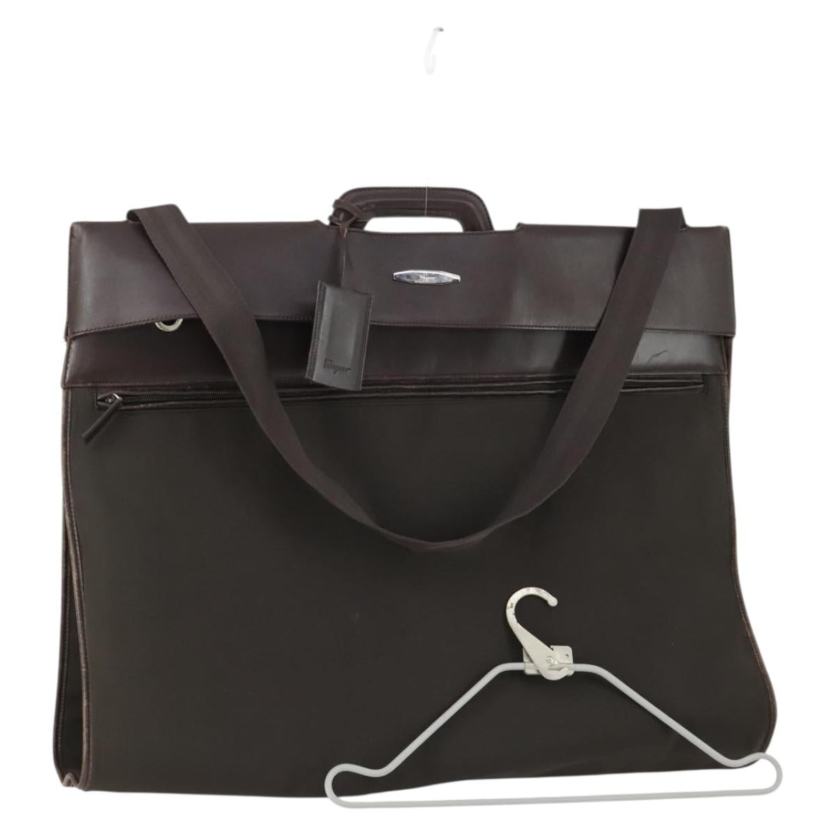 Salvatore Ferragamo Garment Cover Leather Brown Silver Auth bs32033