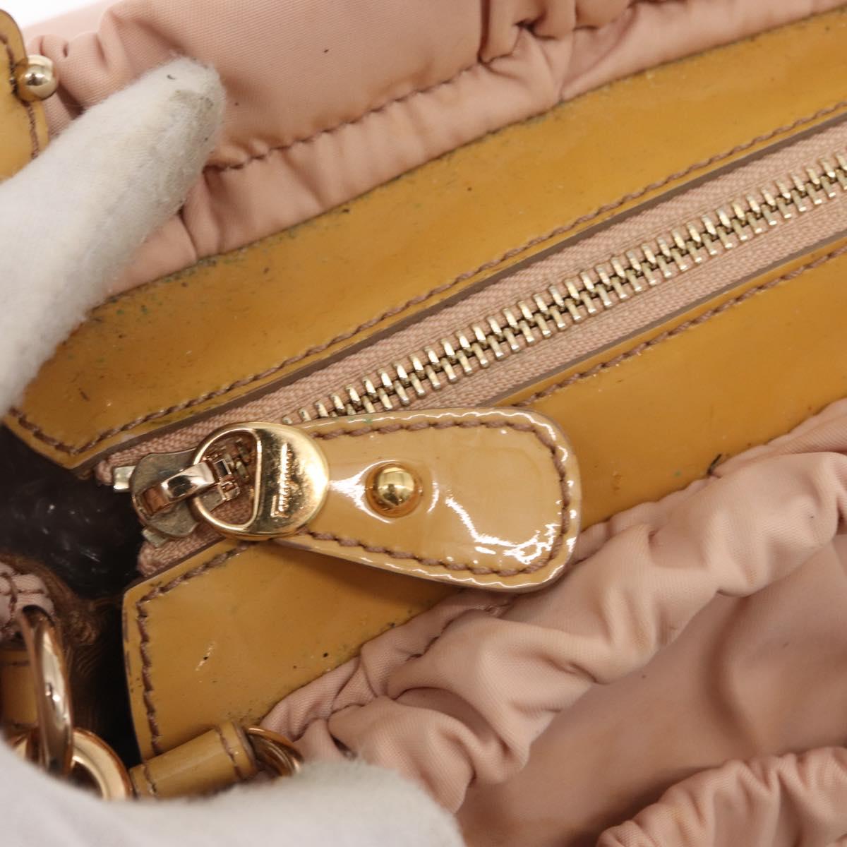 Salvatore Ferragamo Vala Hand Bag Nylon 2way Pink Gold Auth bs32036
