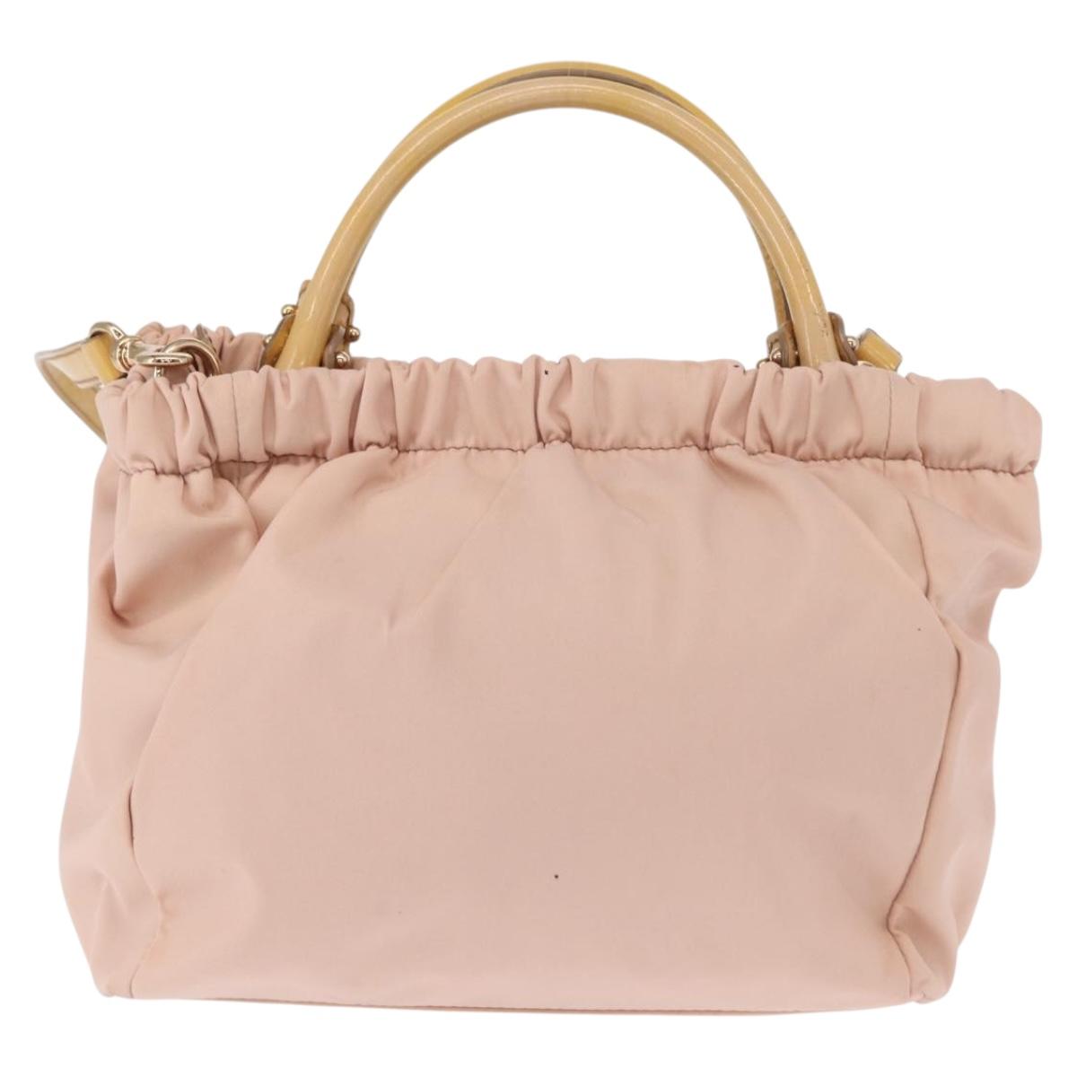 Salvatore Ferragamo Vala Hand Bag Nylon 2way Pink Gold Auth bs32036