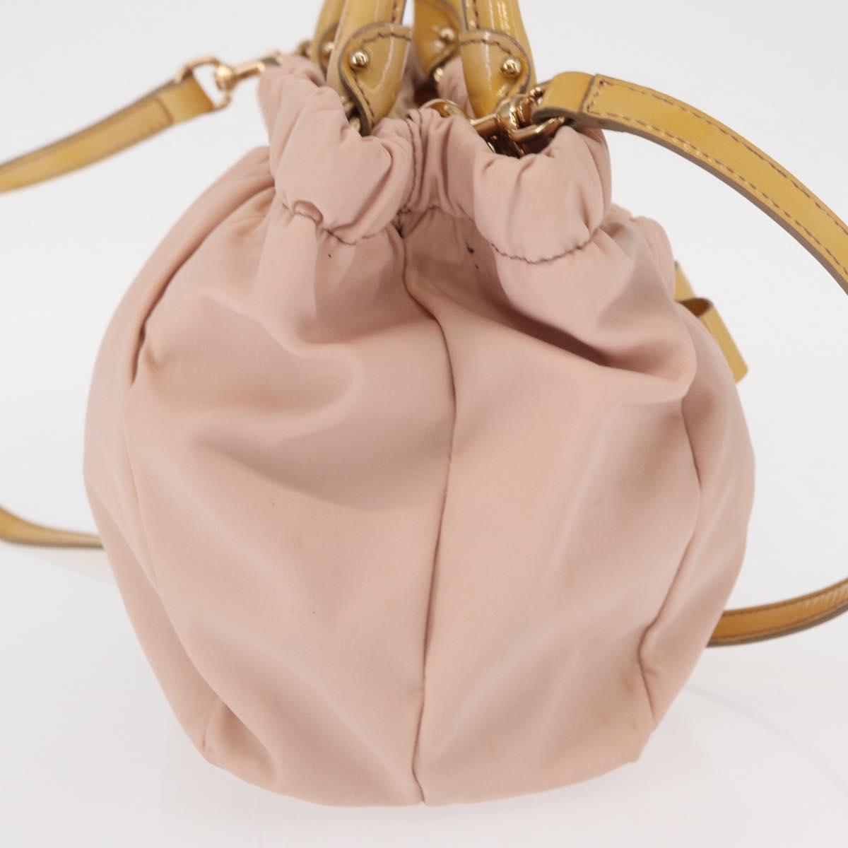 Salvatore Ferragamo Vala Hand Bag Nylon 2way Pink Gold Auth bs32036