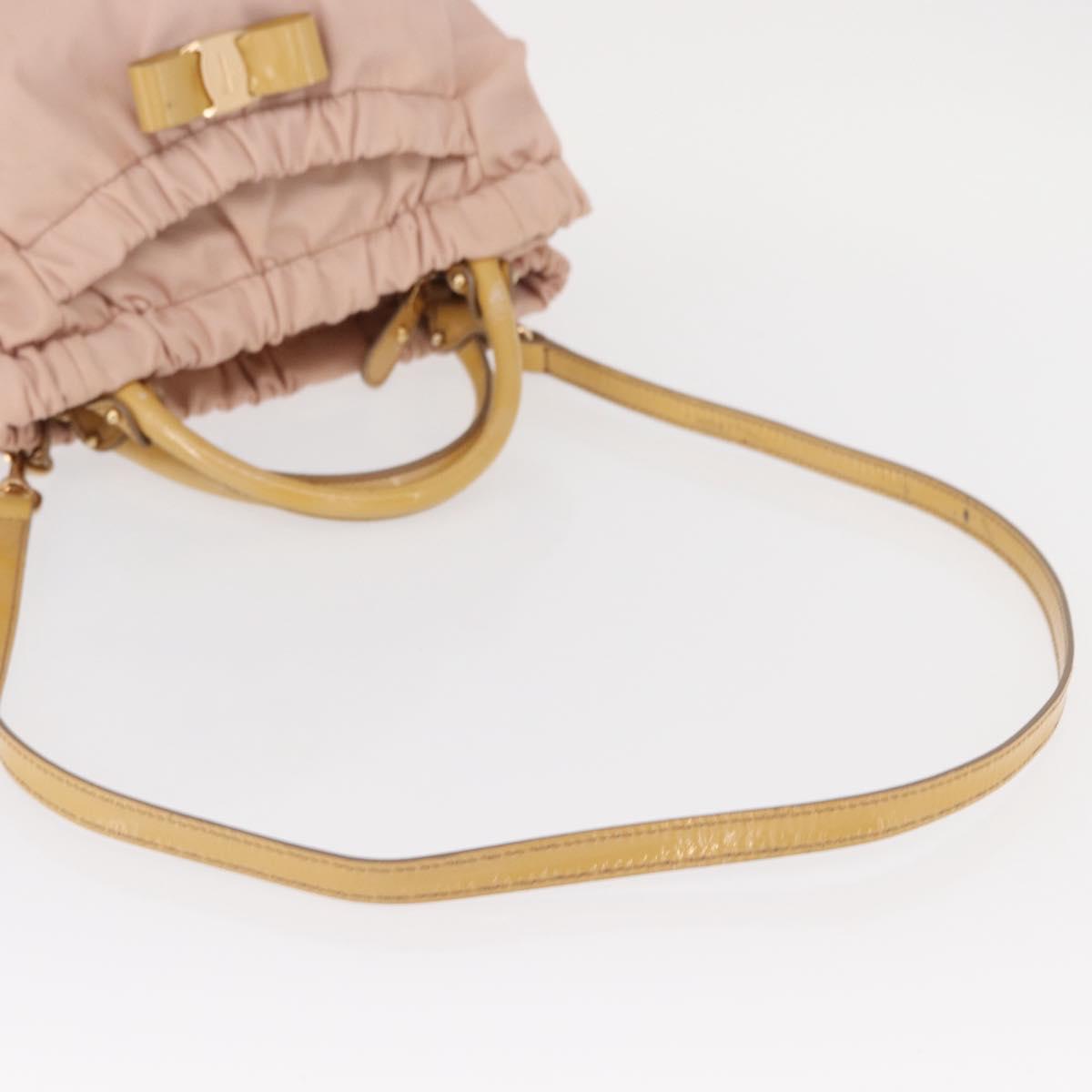 Salvatore Ferragamo Vala Hand Bag Nylon 2way Pink Gold Auth bs32036