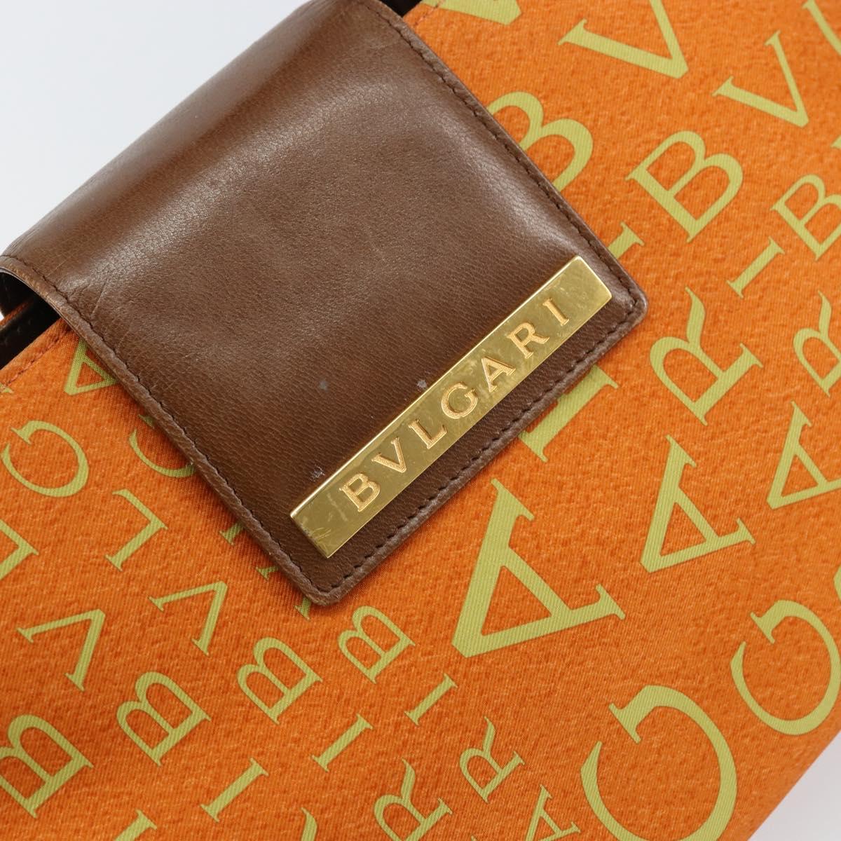 BVLGARI Tote Bag Nylon Leather Orange Gold Auth bs32037