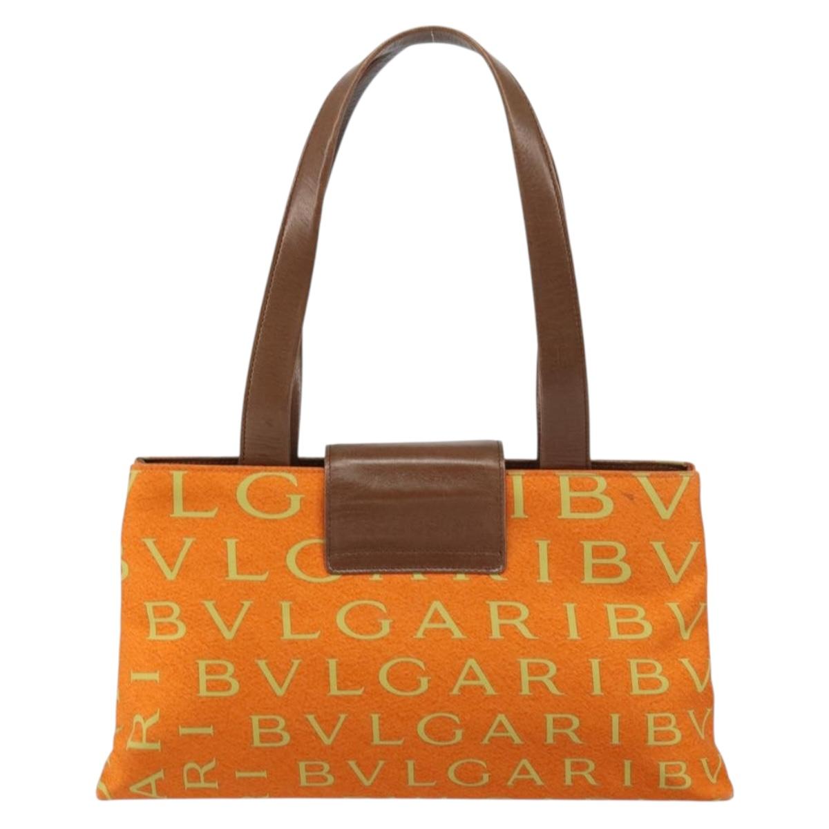 BVLGARI Tote Bag Nylon Leather Orange Gold Auth bs32037