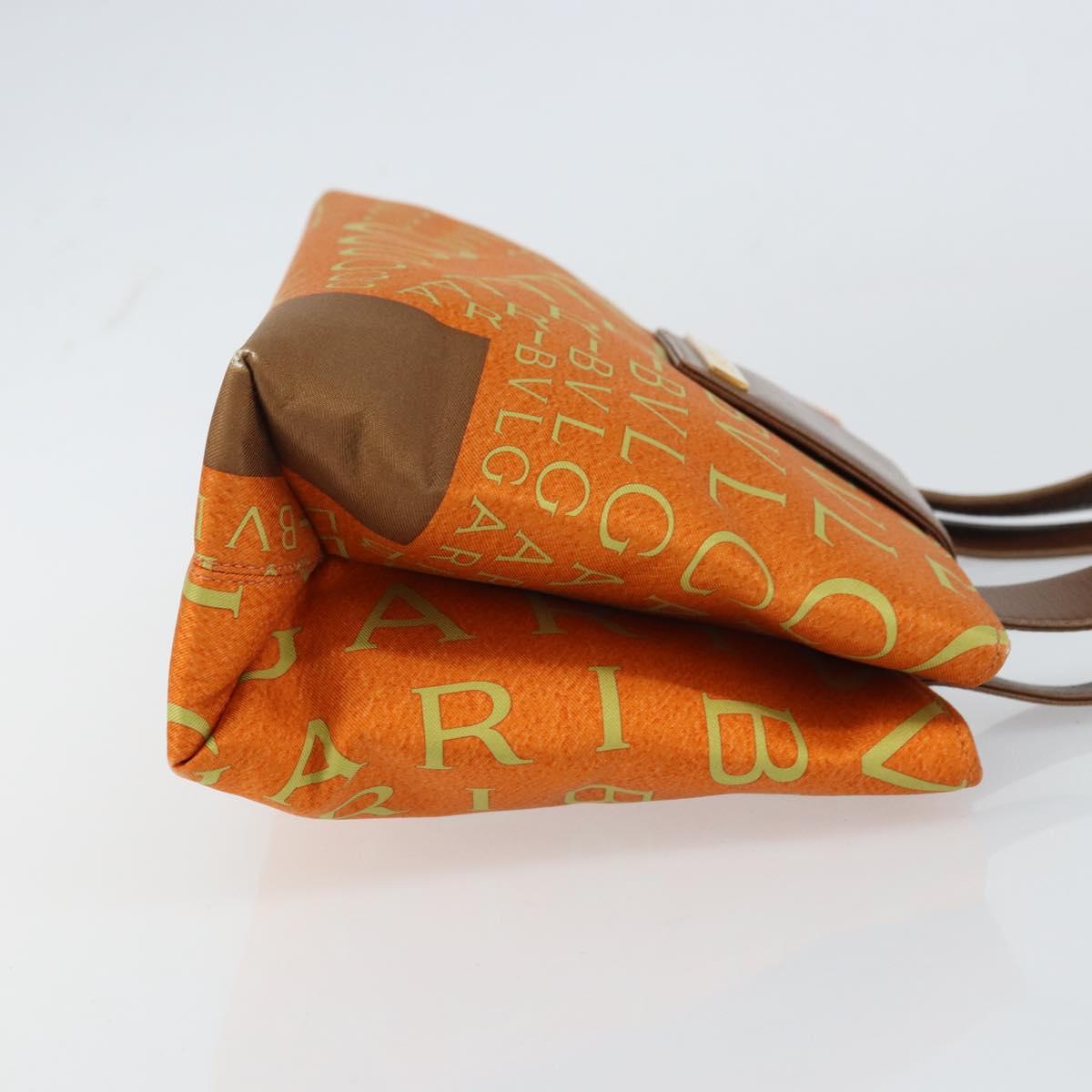 BVLGARI Tote Bag Nylon Leather Orange Gold Auth bs32037