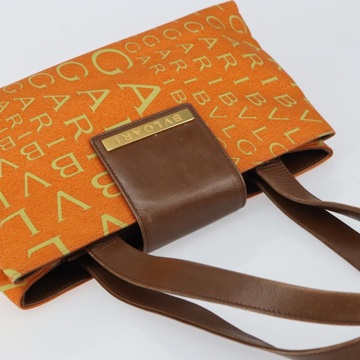 BVLGARI Tote Bag Nylon Leather Orange Gold Auth bs32037
