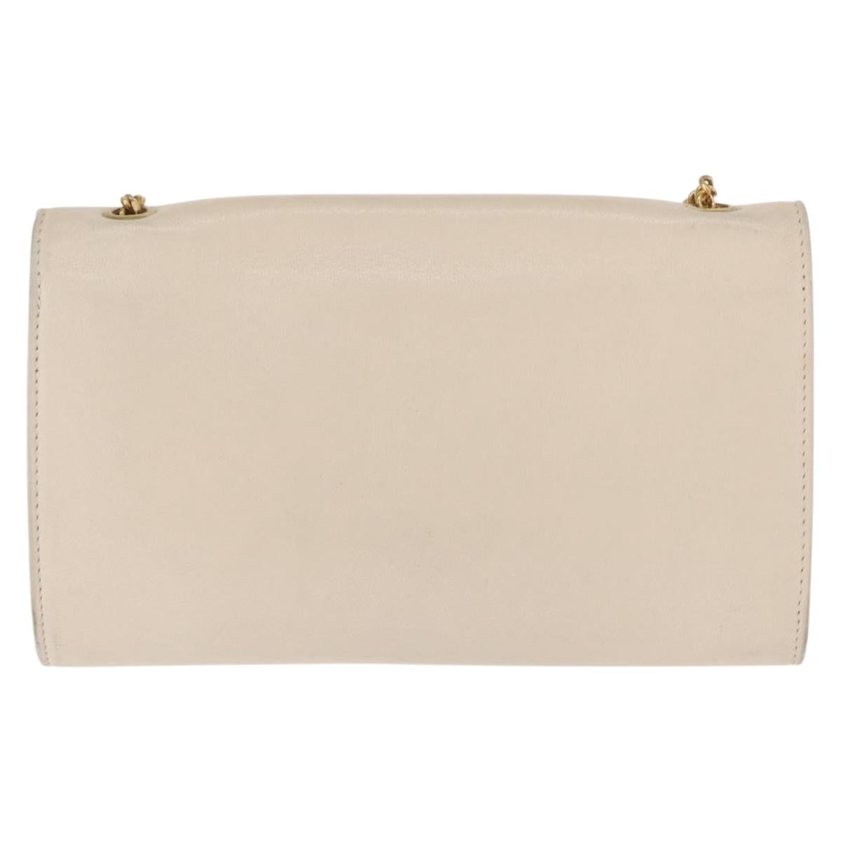 Chloe Chain Shoulder Bag Leather Beige Gold Auth bs32038