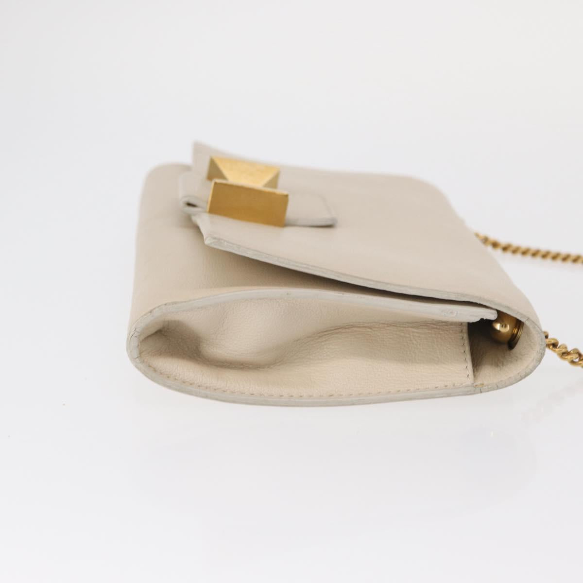 Chloe Chain Shoulder Bag Leather Beige Gold Auth bs32038