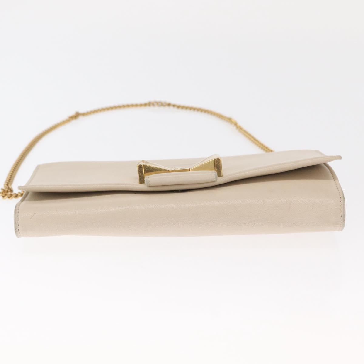 Chloe Chain Shoulder Bag Leather Beige Gold Auth bs32038