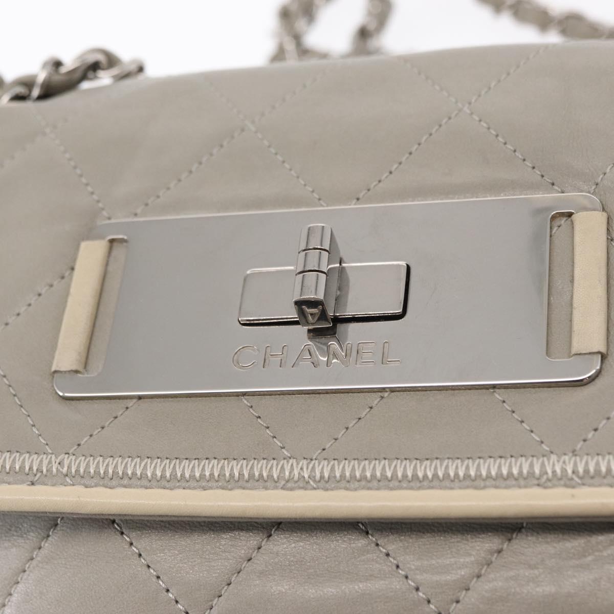 CHANEL Lamb Skin Chain Shoulder Bag Gray Silver CC Auth bs32040