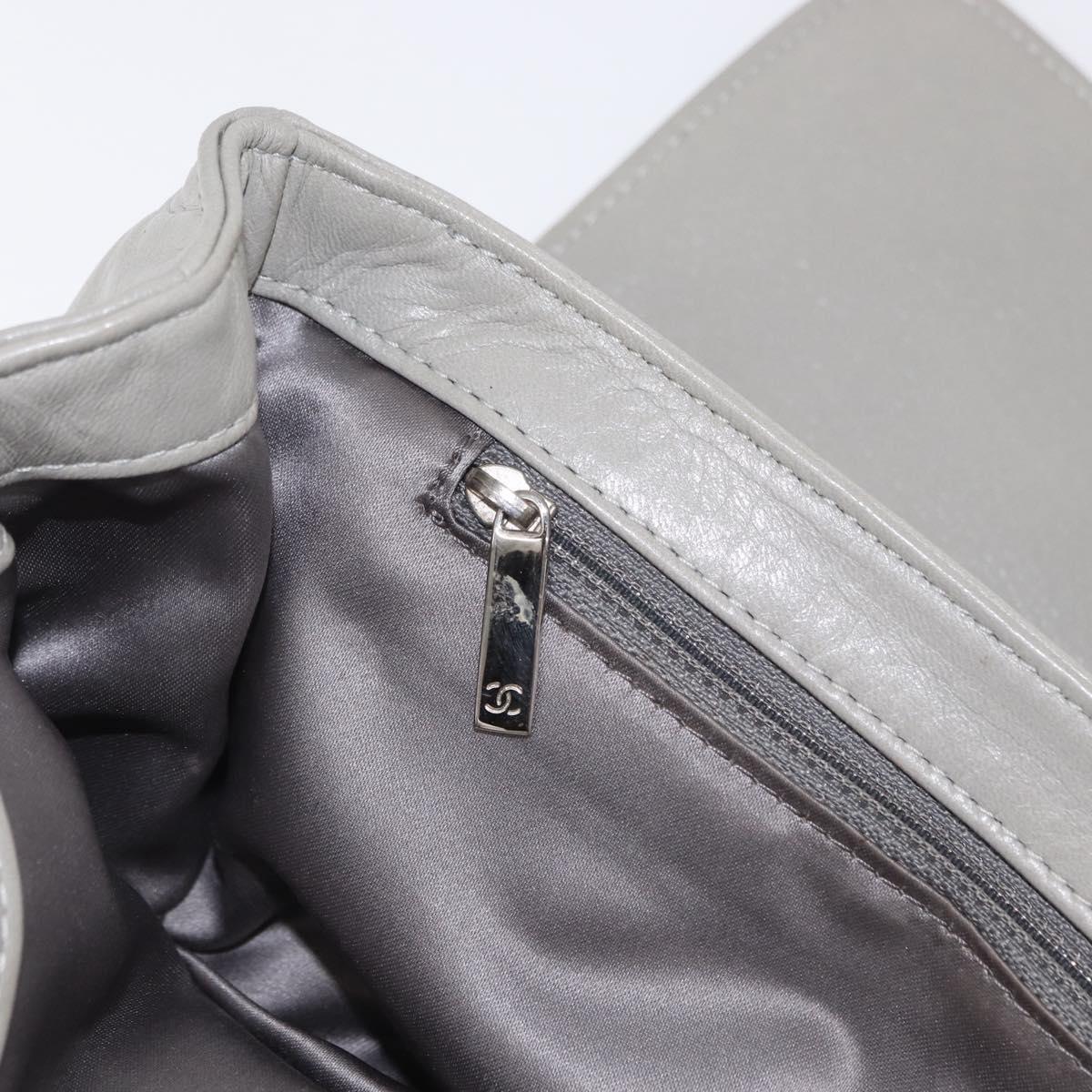 CHANEL Lamb Skin Chain Shoulder Bag Gray Silver CC Auth bs32040