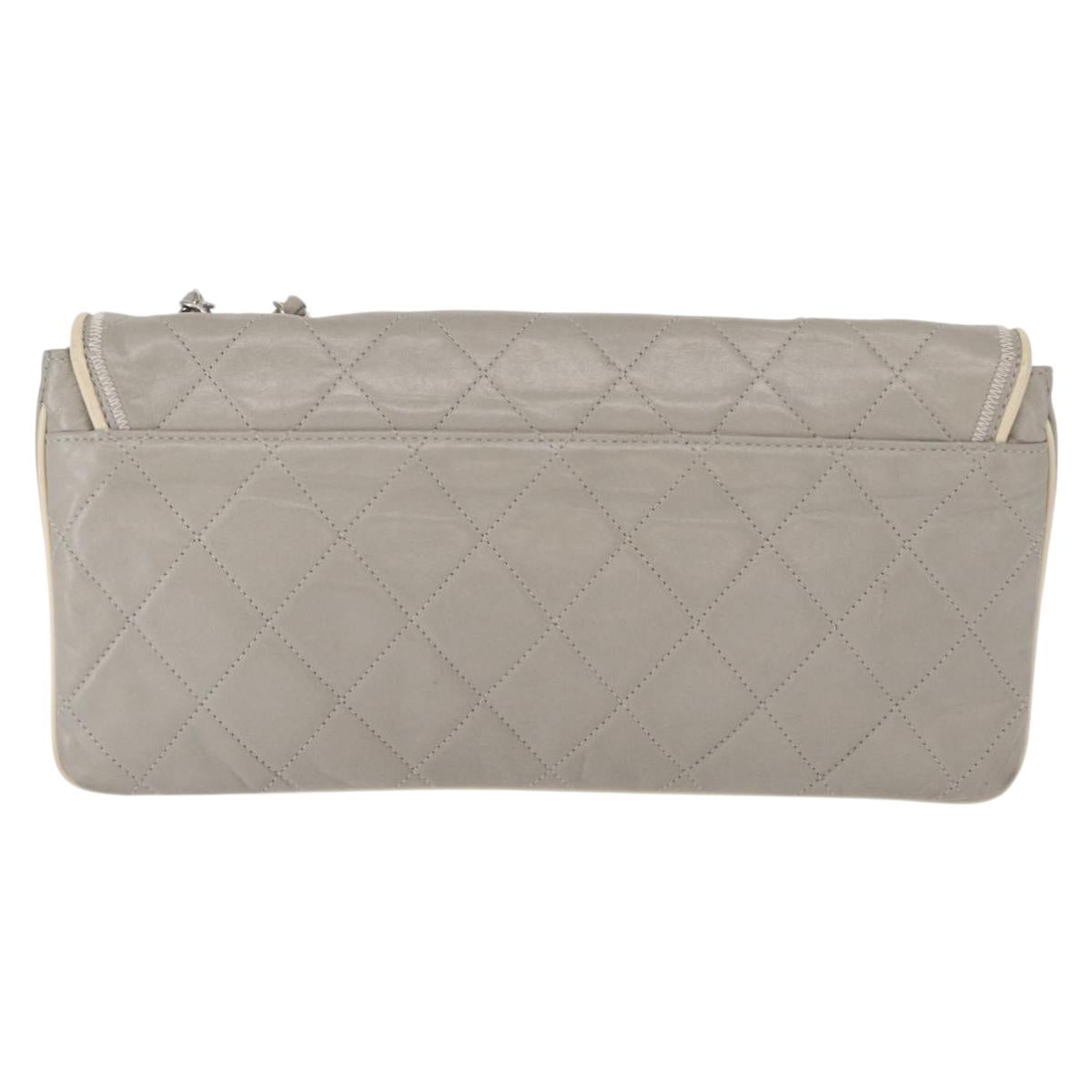 CHANEL Lamb Skin Chain Shoulder Bag Gray Silver CC Auth bs32040